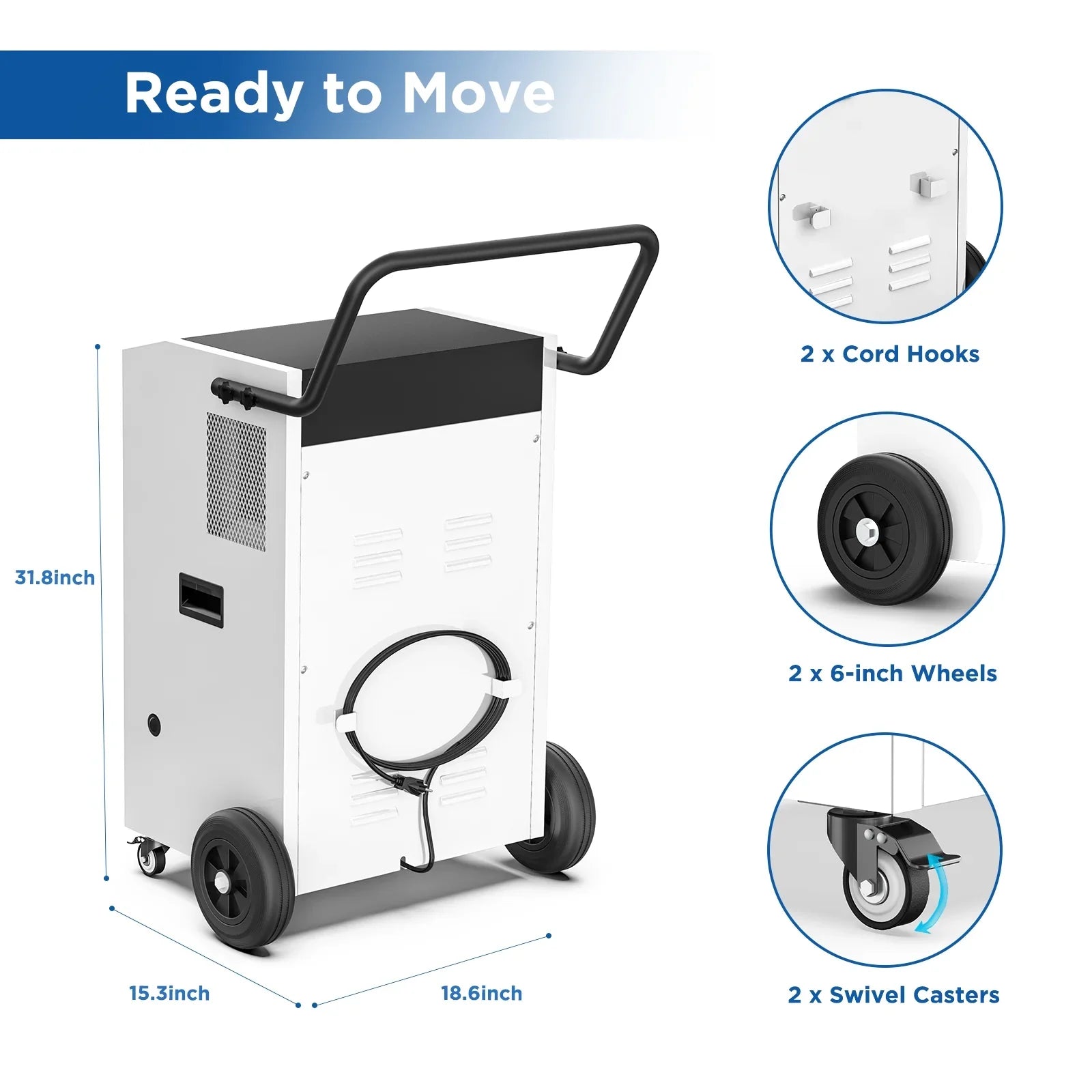 Moiswell 240 Pints Commercial Dehumidifier with Pump and Drain Hose - Perfect for Industrial Site, Basements, Water Damage Unit for Large Spaces up to 8,500 Sq Ft - Auto Defrost, Memory Starting