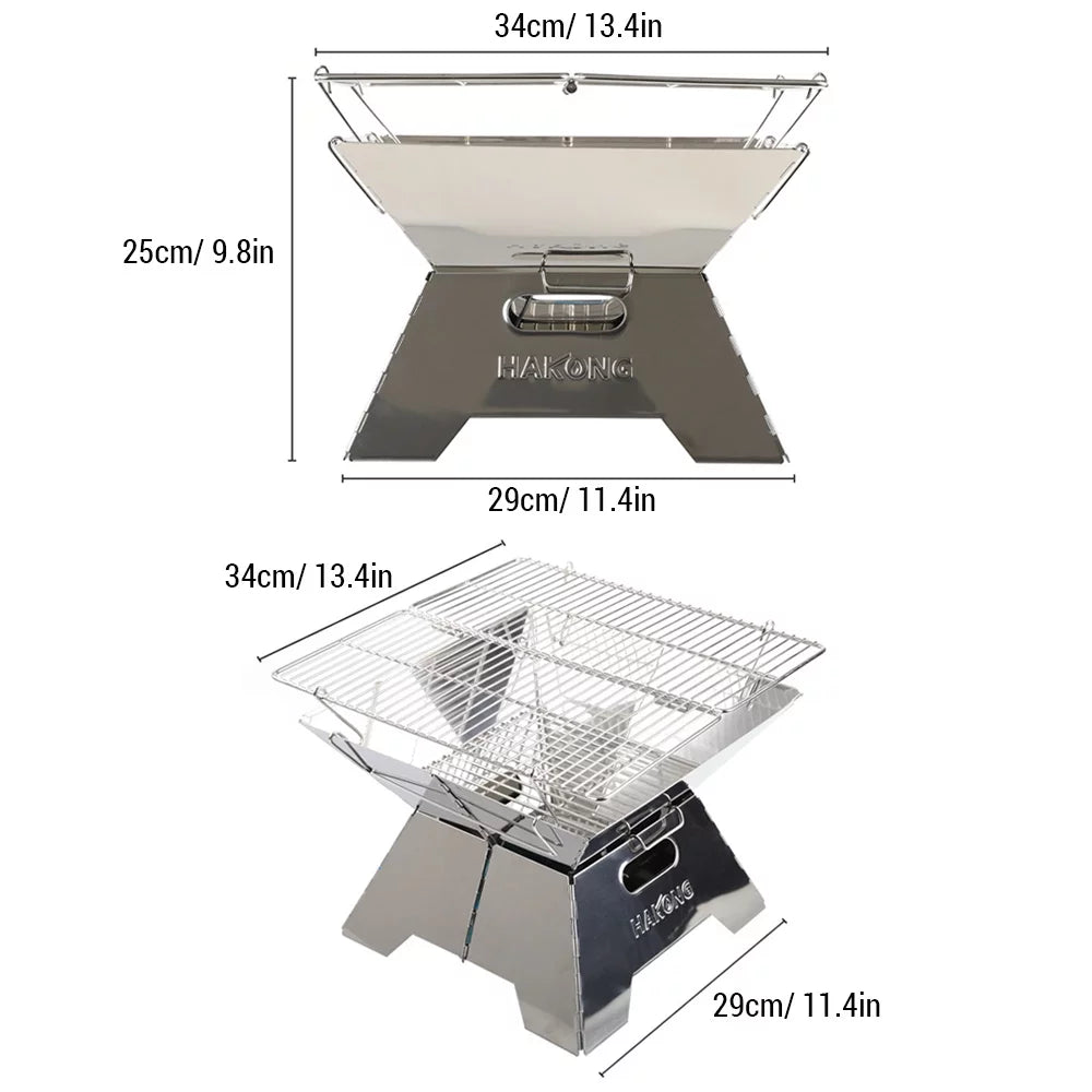 HAKONG Stainless Steel Portable BBQ Grill Foldable Design Perfect for Traveling and Picnic Barbecue