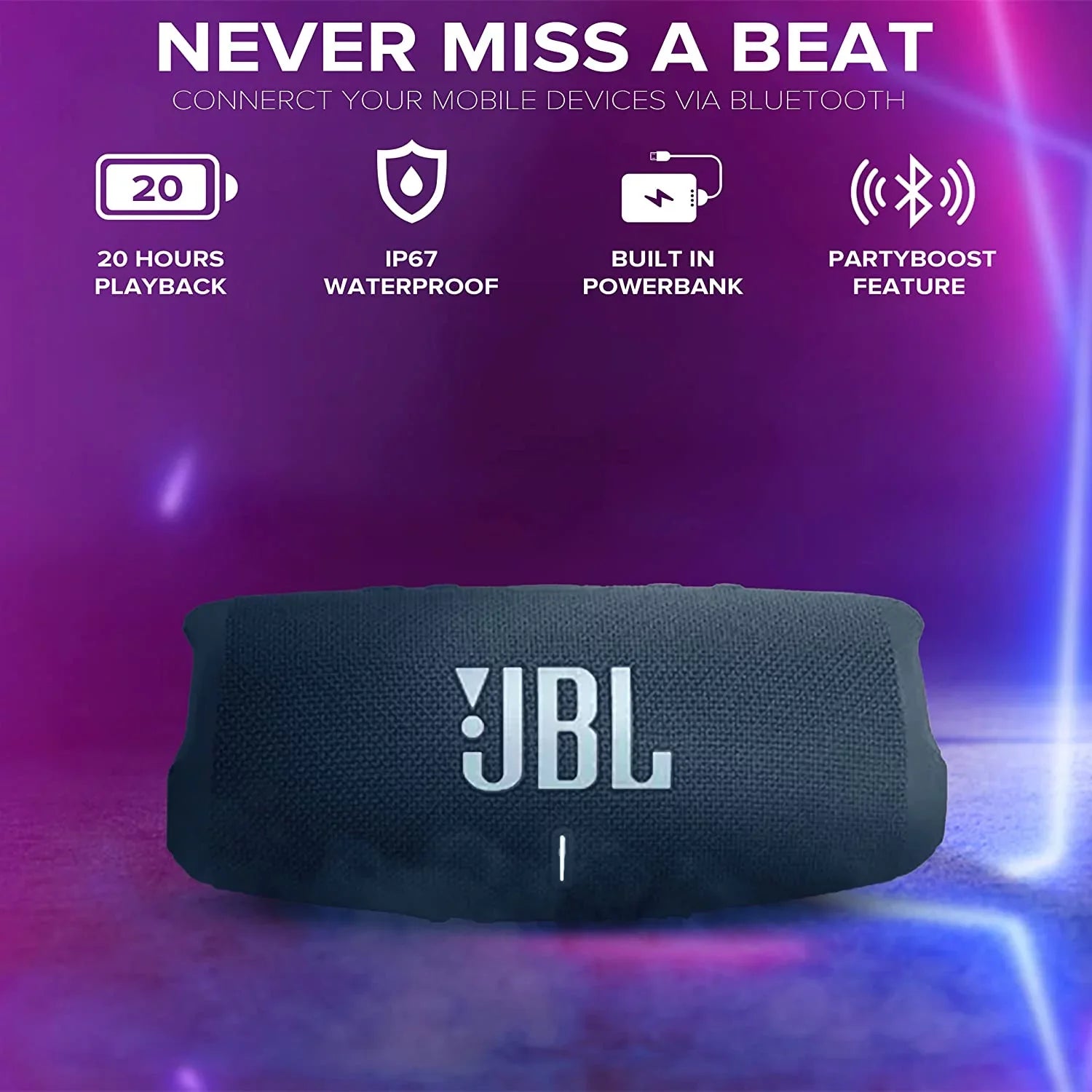 JBL Charge 5 blue Portable Bluetooth Speaker w/Case