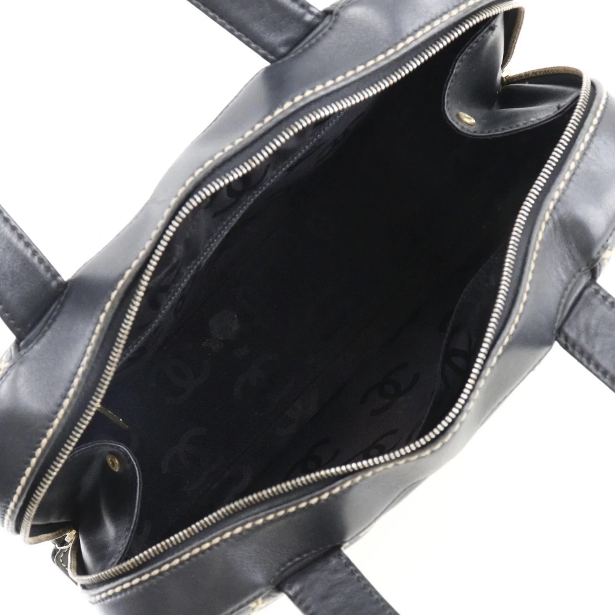 Pre-Owned Chanel Wild Stitch Handbag Mini Boston A14692 Calf Black Ladies (Fair)