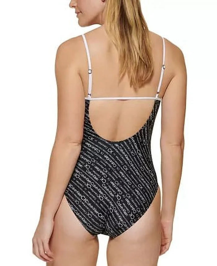 Calvin Klein BLACK MULTI Lingerie Logo One-Piece Swimsuit, US X-Large