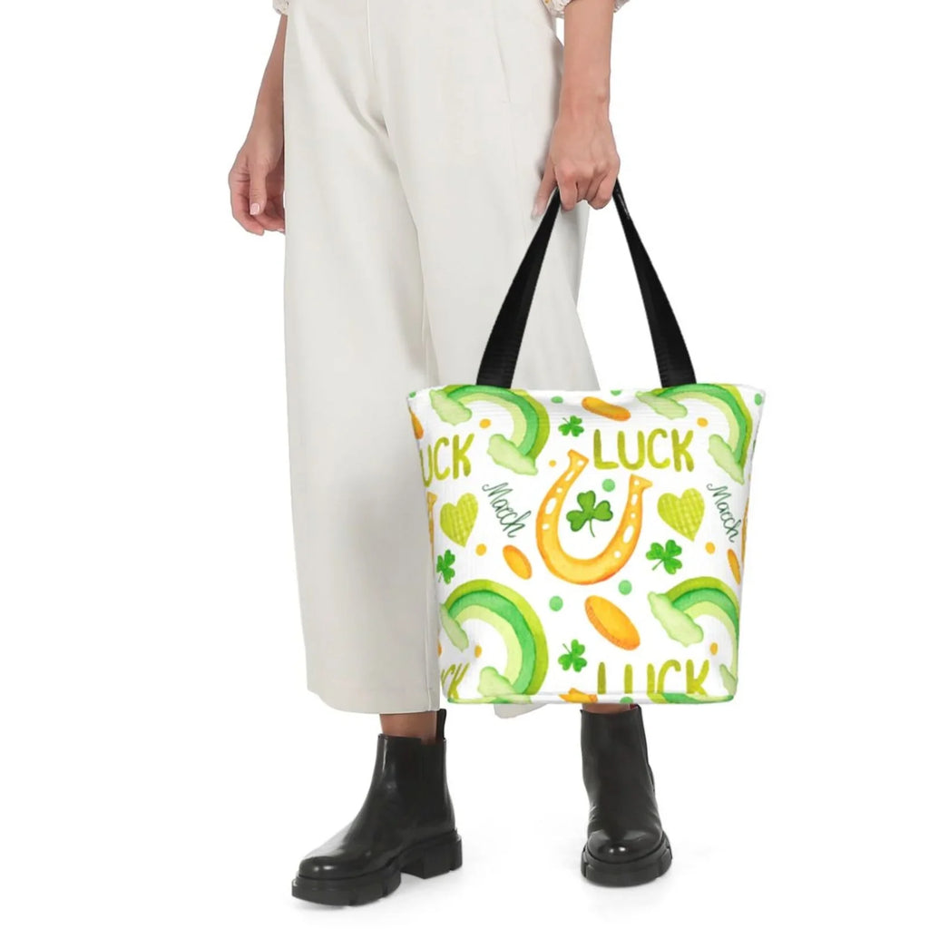 Easygdp St Patrick's Day1 Stylish Canvas Handbag Shoulder Tote Bag, Shopping Bag with Zip, Suitable for Buying Groceries, Office, Fitness