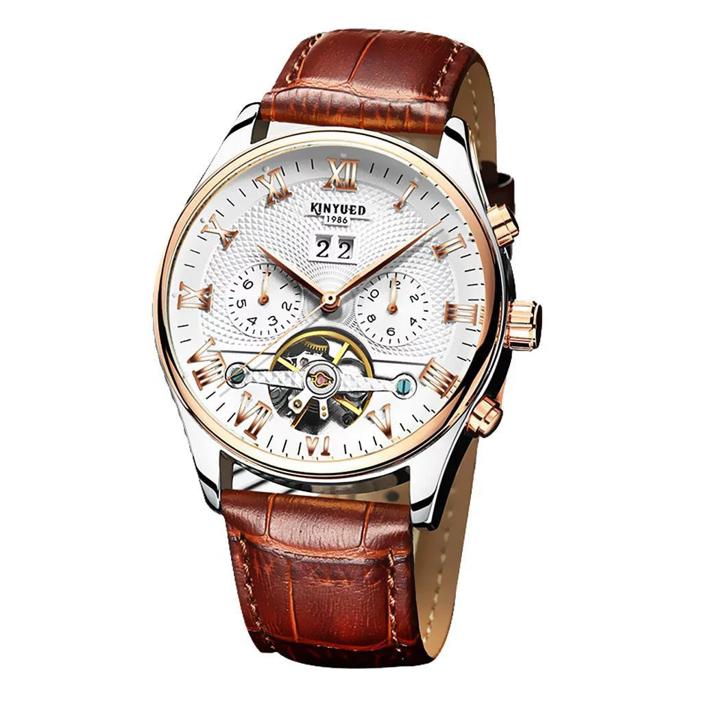 Luxury Men Chronograph Leather Strap Watch Luxury Waterproof Calendar Watch Brown