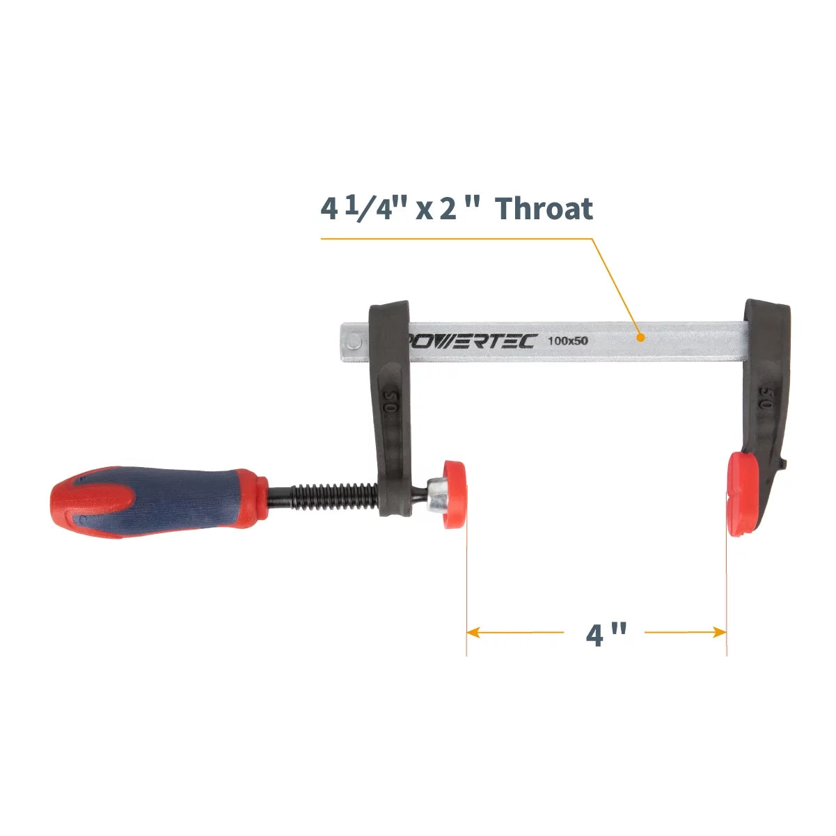 POWERTEC 4PK 4-Inch F Clamp Heavy Duty F Style Bar Clamps for Woodworking, 330 lb Capacity each (71591-P2)