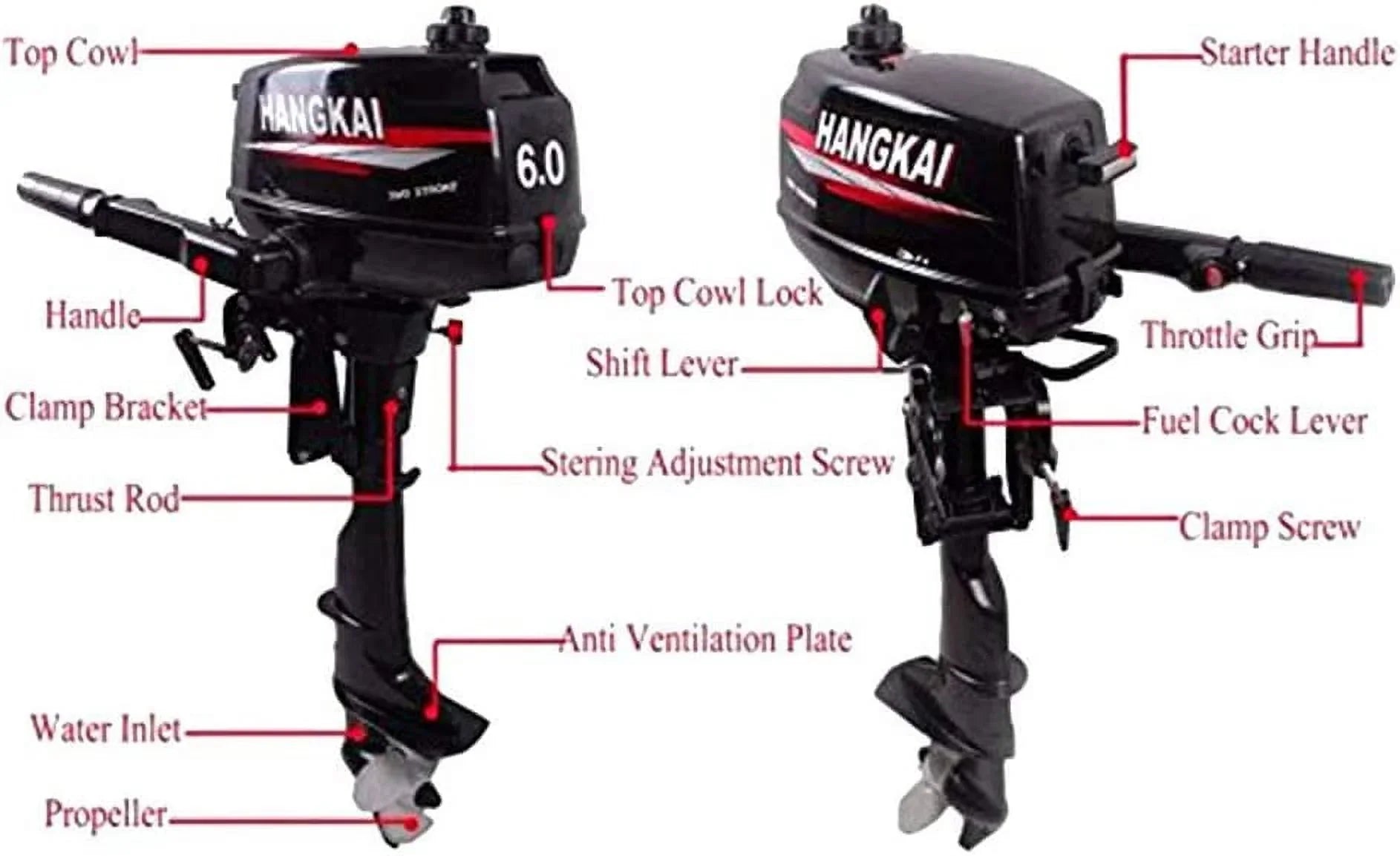 MONIPA 6 HP 2-Stroke Outboard Motor Tiller Shaft Inflatable Fishing Craft Marine Engine Water Cooling CDI System