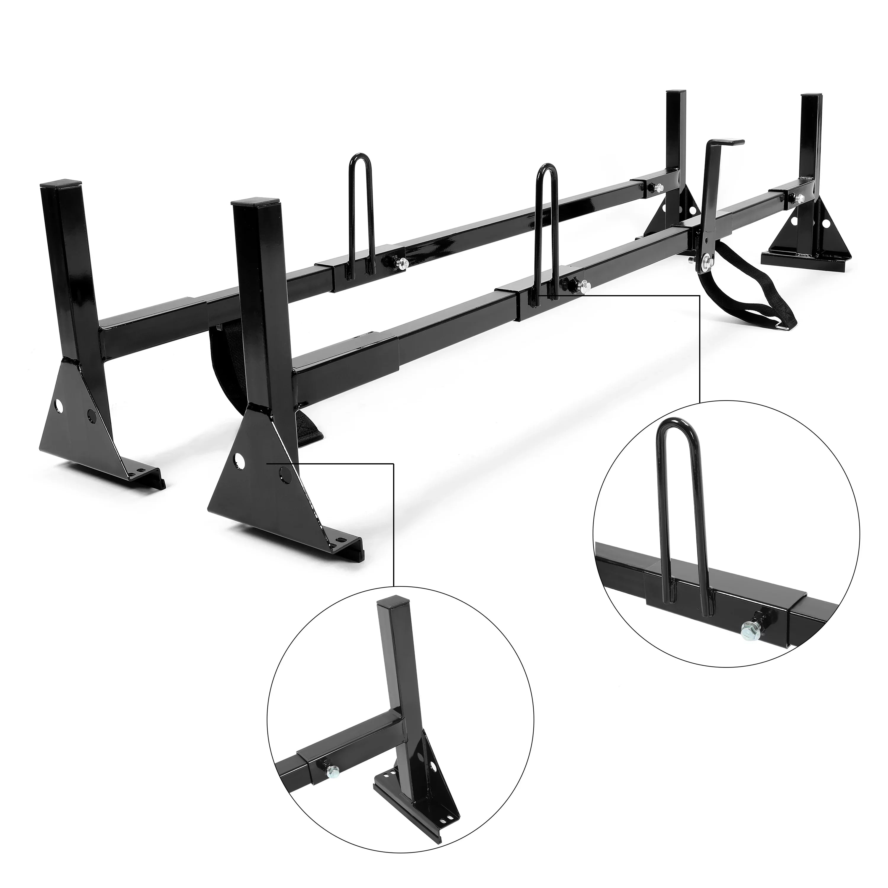 Kojem Universal 2 Bars Roof Rack Mount Full-Size Vans for Chevy Express Ford E-Series GMC Savana 68"-75" Adjustable Steel Rack Carry Ladders