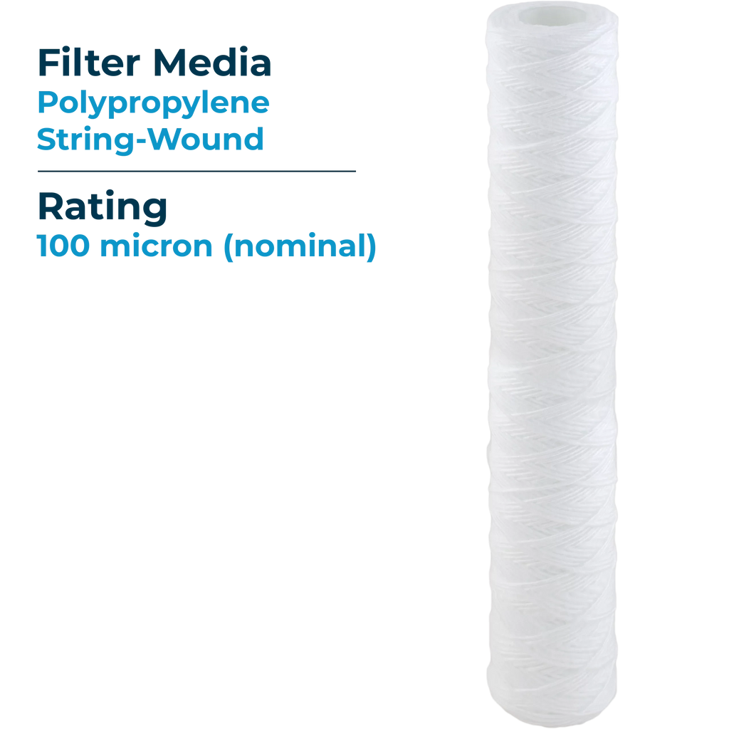 SpiroPure SP-CW100-20 20x2.5 100 Micron String-Wound Polypropylene Sediment Water Filter Cartridge SWC-25-20100 (Case of 20)