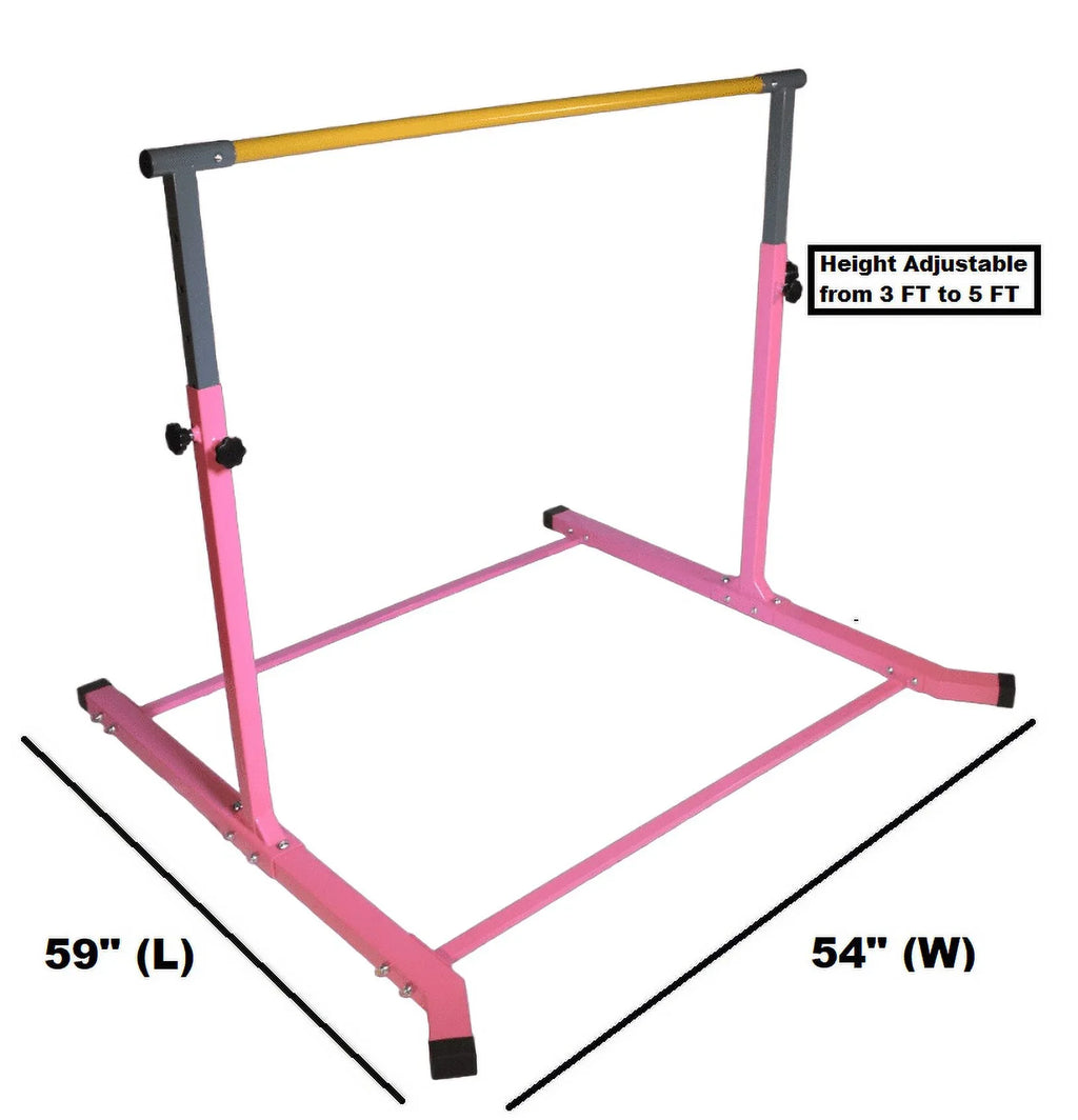 Balançoire Gymnastics Bar for Kids Expandable Kip Bar 3 FT to 5 FT Gymnastics BAR Horizontal Bar, Height Adjustable Junior Training Bar HD Strong Curved Legs Home Gym Gymnastic Training Equipment PINK