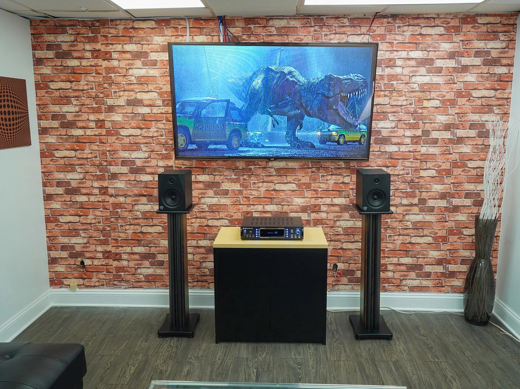 2 Rockville APM5B 5.25" USB Studio Monitor Speakers+36" Dark Wood Premium Stands
