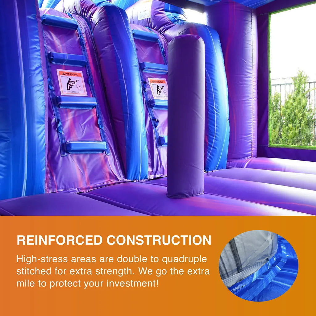 JumpOrange Outdoor Mermaid Titan Commercial Grade Inflatable Slide and Bounce House Dual Lane with Pool for Kids and Adults with Blower
