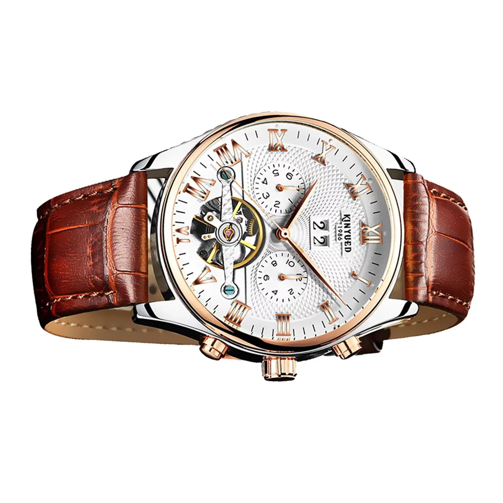 Luxury Men Chronograph Leather Strap Watch Luxury Waterproof Calendar Watch Brown