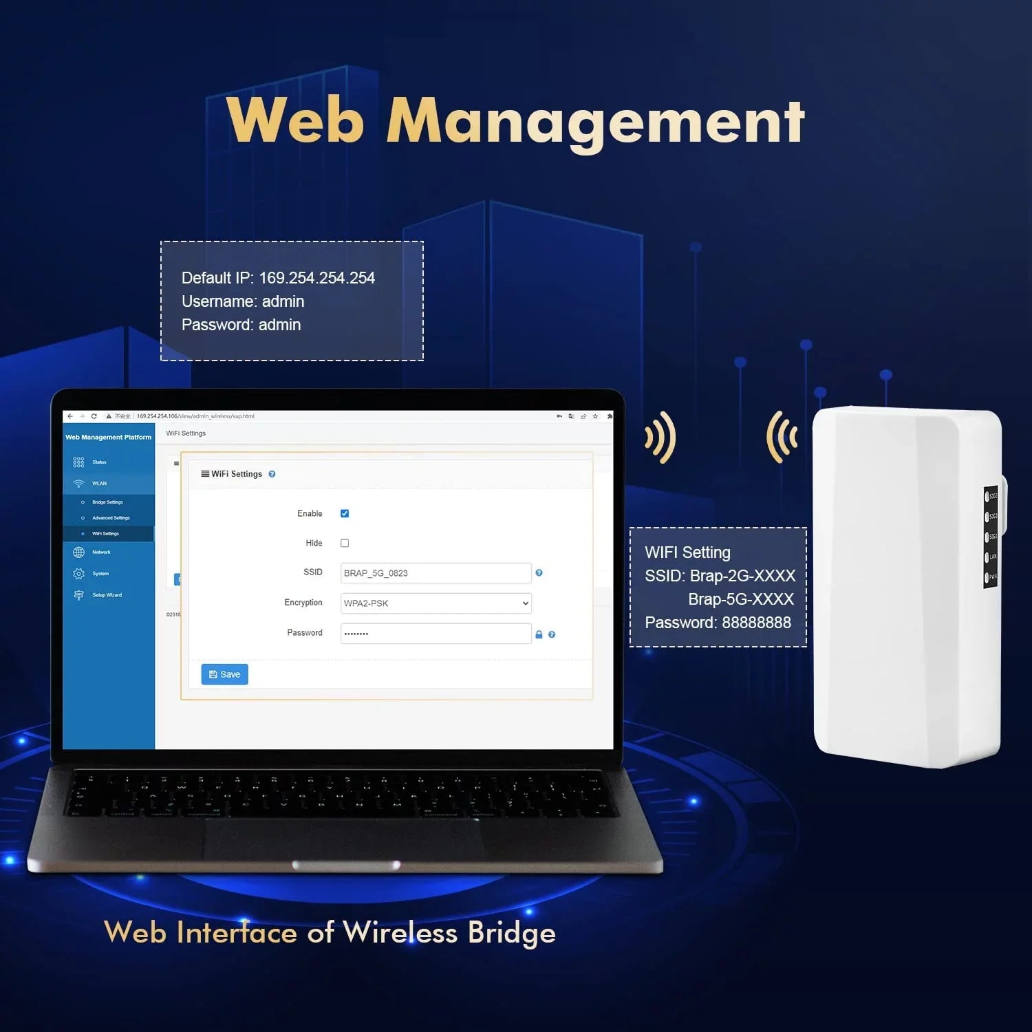 Outdoor Bridge, Point to Point Bridge, 2.4GHz 500M-1KM Distance, 2X 100Mbps Ethernet Port, 24V PoE