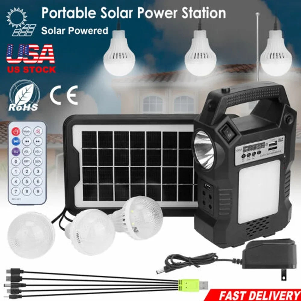 DFITO Portable Solar Powered Station, Rechargeable Solar Generator, Dual Way To Charge, Solar Panel Power Bank with 3 LED Bulbs Flashlight for Hiking Camping Emergency