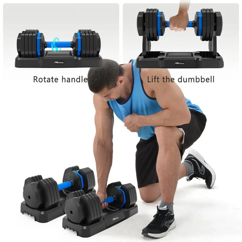 Adrinfly Adjustable Dumbbell - 55lb x2 Dumbbell Set of 2 with Anti-Slip Handle, Fast Adjust Weight by Turning Handle with Tray, Exercise Fitness Dumbbell Suitable for Full Body Workout