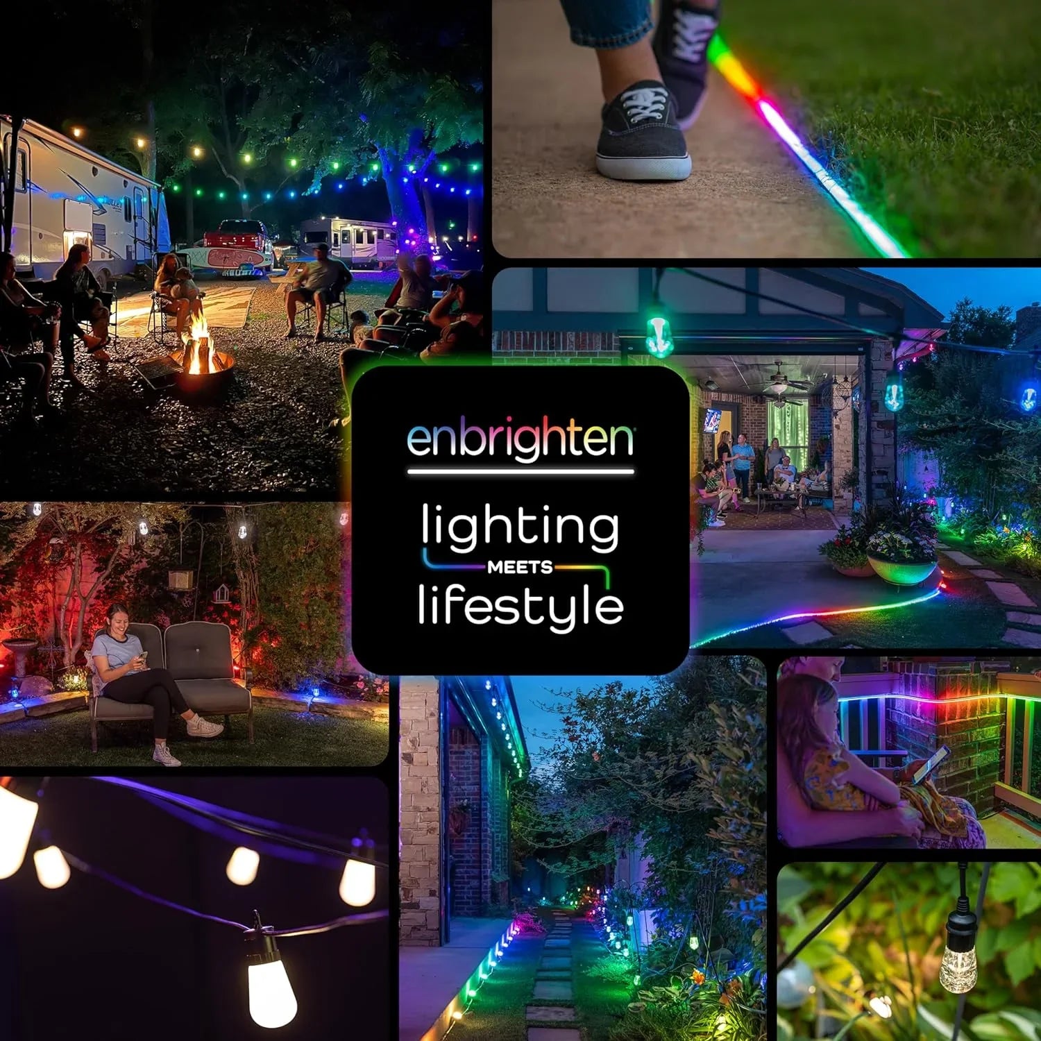 YANRUI Smart Color Changing String Lights, 96 ft, 30 Lightweight RGB LED Patio Lights, Condition Customizable, Wi-Fi App Control, Dimmable Outdoor String Lights, 79617