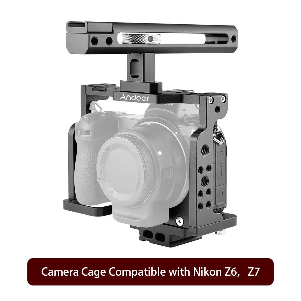 Andoer C15-B Camera Cage + Handle Kit Aluminum Alloy with Cold Shoe Mount Fitting with Nikon Z6/Z7 DSLR Camera