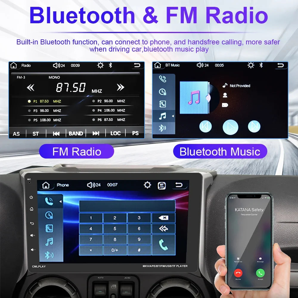 Podofo Single 1 Din 9'' Car Stereo Radio with Apple Carplay Android Auto Mirror Link HD Touch Screen Car MP5 Player Multimedia Bluetooth USB FM Audio Receiver,Backup Camera Included