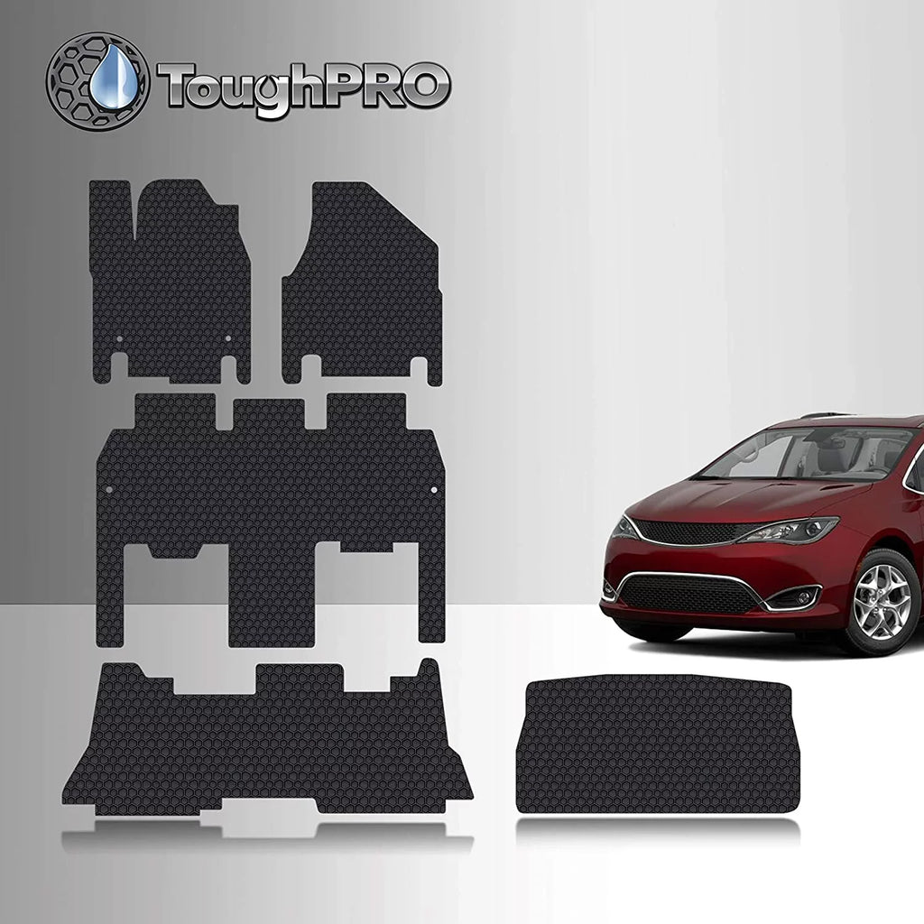 TOUGHPRO Floor Mat Accessories Set Floor Mats + 3rd Row + Cargo Suitable with Chrysler Pacifica Hybrid - All Climate - Heavy Duty - 2021