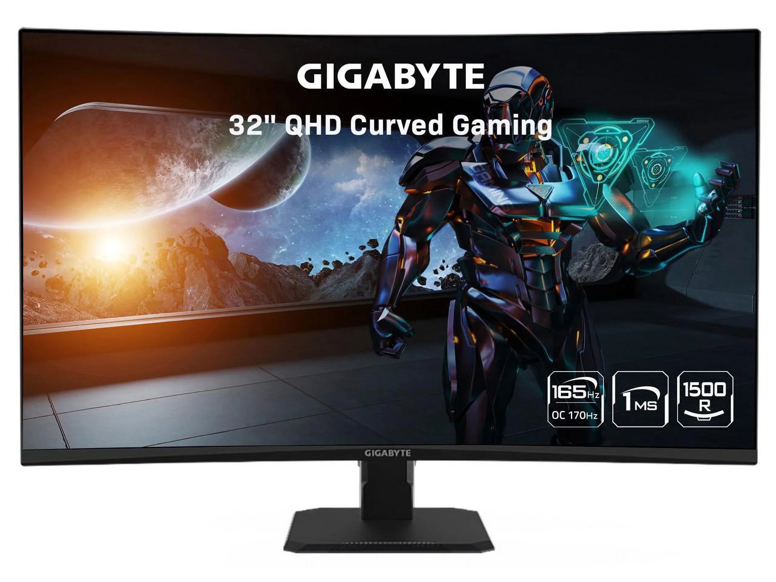 GIGABYTE GS32QC 31.5" 165Hz 1440P Curved Gaming Monitor, 2560x1440 VA 1500R Display, 1ms (MPRT) Response Time, HDR Ready, 1x Display Port 1.4, 2x HDMI 2.0