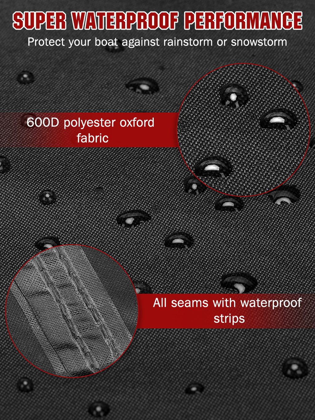 AngLink 17 - 19 ft Waterproof Watercraft Coating - Heavy Duty 600D Polyester Oxford All Climate Protection Bass Runabout Vessel Wrap Resilient and Trailerable, Fit for Fishing Vessel V-Hull TRI-Hull | Black