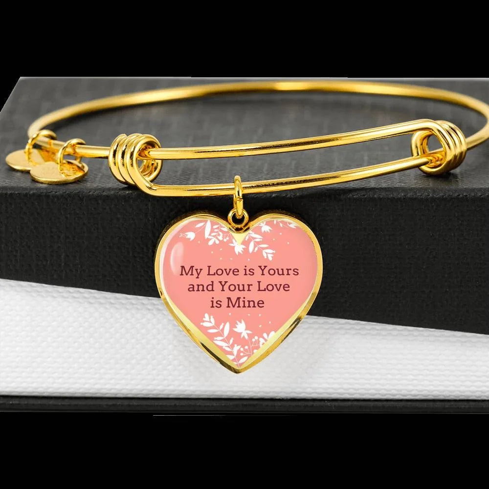 My Love is Yours Pink Heart Bangle Stainless Steel or 18k Gold 18-22"