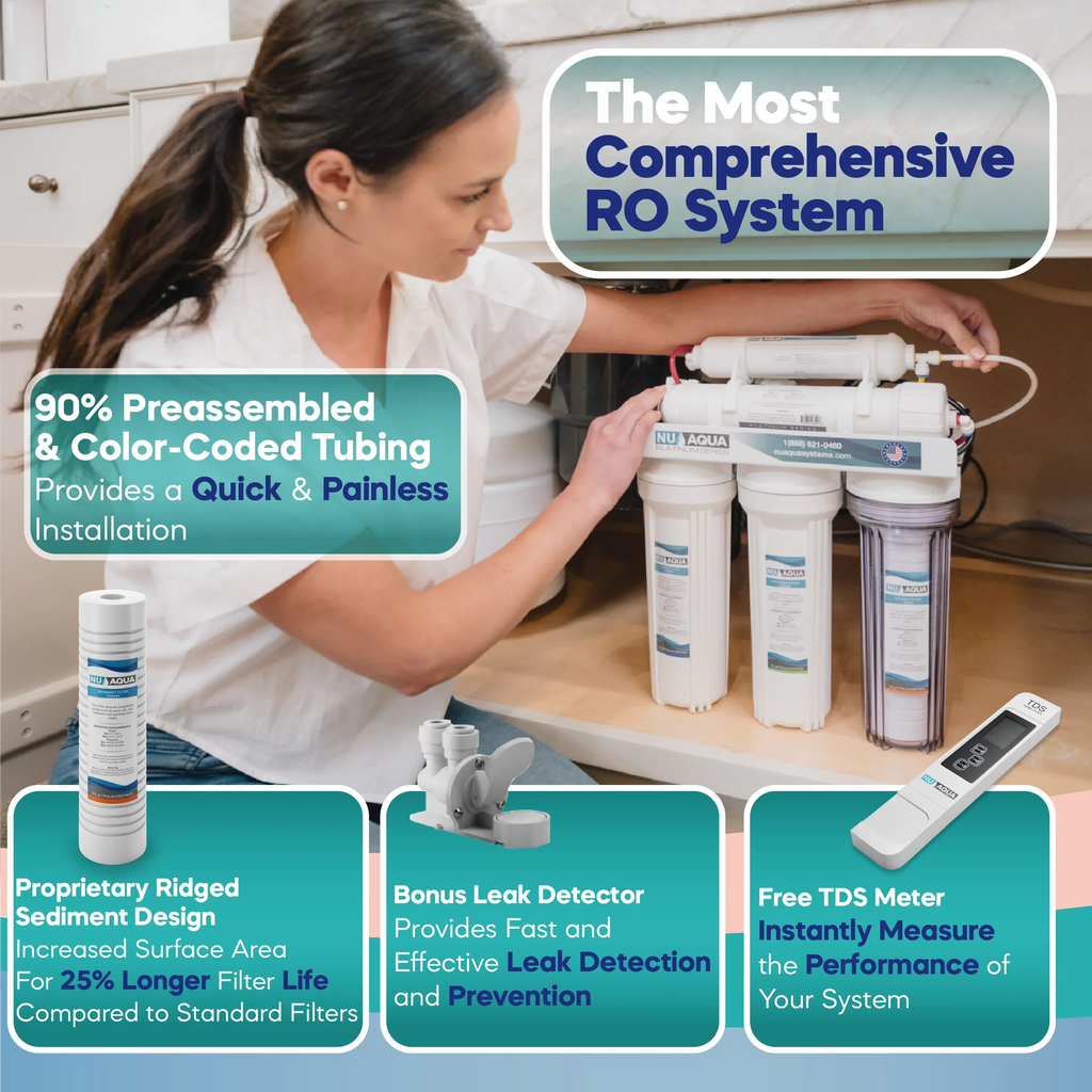 NU Aqua Platinum Series 6 Stage UV Ultraviolet 100GPD RO System with Booster Pump