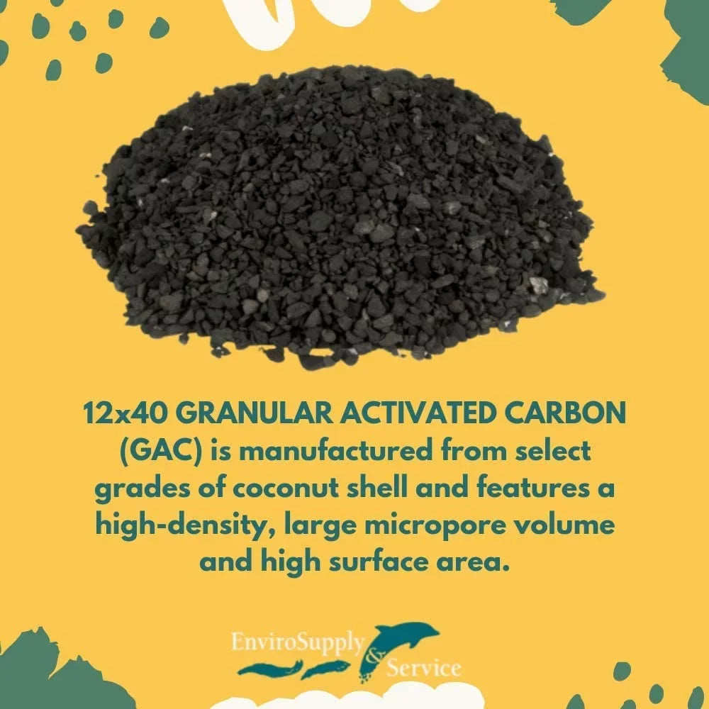 EnviroSupply 12x40 Ultra Pure Prewashed Virgin Coconut Shell Activated Carbon (Water Filtration, Aquarium Cleaning Charcoal) - Resealable 55 Pounds