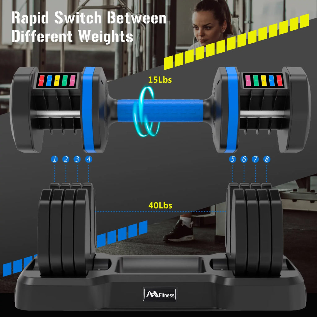 Adrinfly Adjustable Dumbbell - 55lb x2 Dumbbell Set of 2 with Anti-Slip Handle, Fast Adjust Weight by Turning Handle with Tray, Exercise Fitness Dumbbell Suitable for Full Body Workout