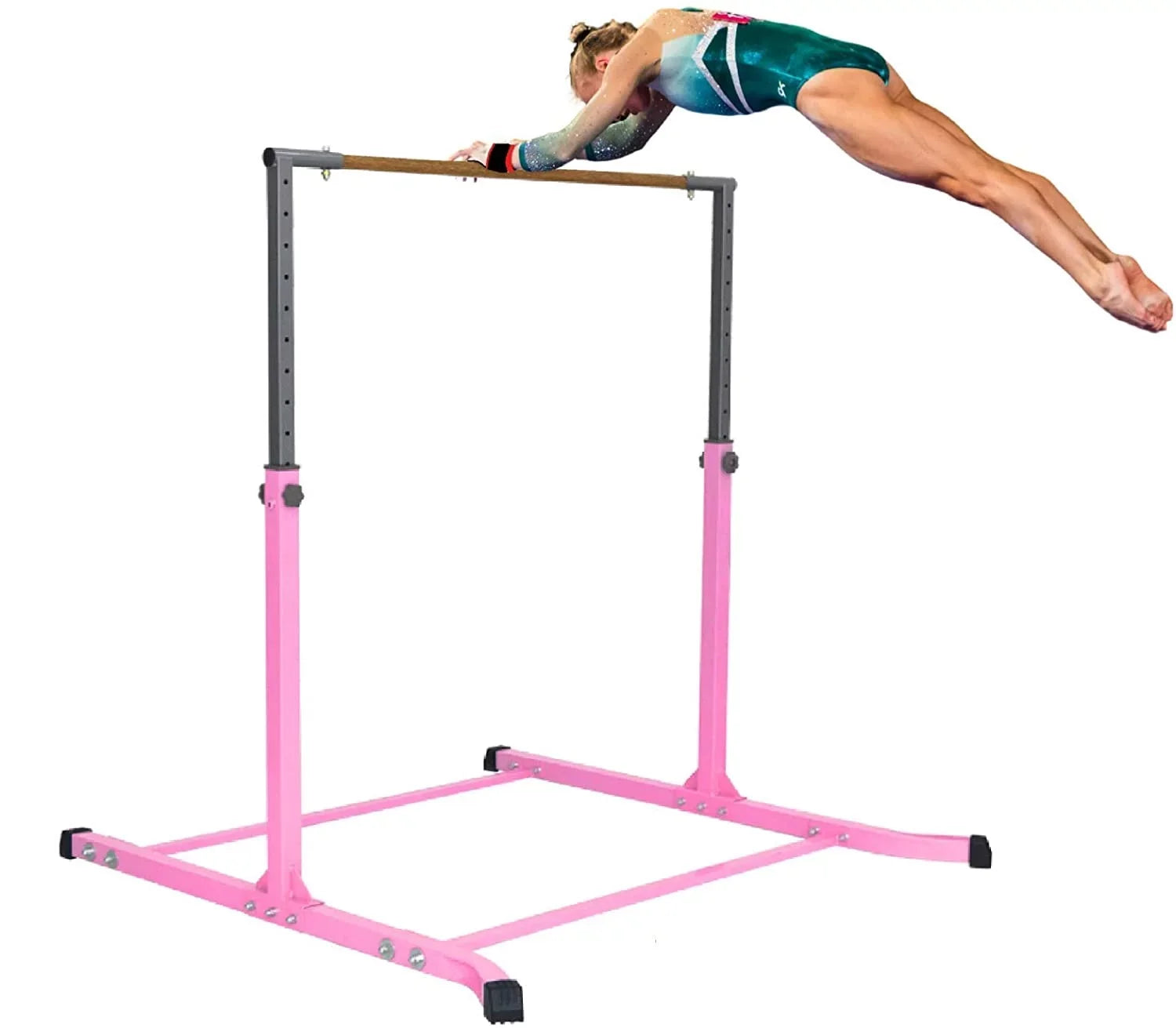 Balançoire Gymnastics Bar for Kids Expandable Kip Bar 3 FT to 5 FT Gymnastics BAR Horizontal Bar, Height Adjustable Junior Training Bar HD Strong Curved Legs Home Gym Gymnastic Training Equipment PINK