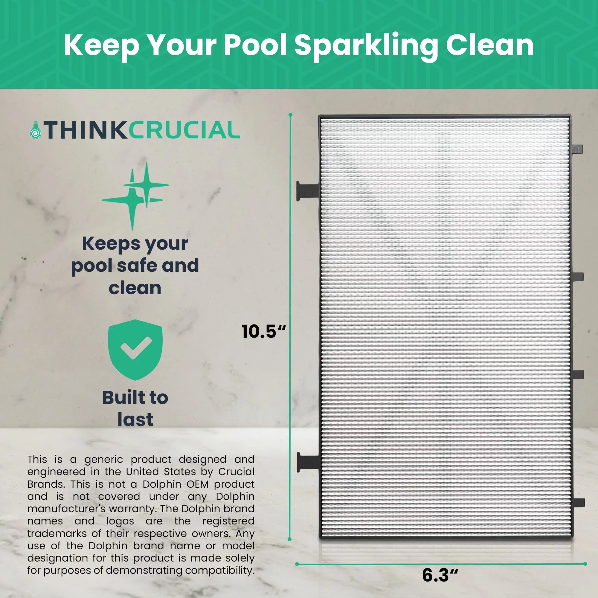 Think Crucial Replacement Ultra Fine Filters Matching with Maytronics Dolphin, Nautilus CC Plus, M200, M400, M500, M4, M5, Wave 65, Wave 90, Oasis Z5 Models, Part# 9991432-R4 - Large Filter Panels