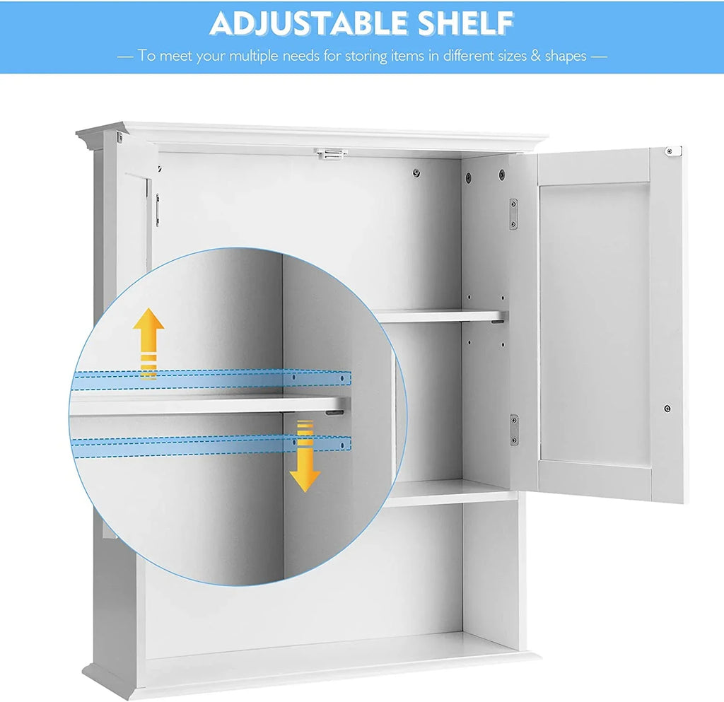 Bathroom Wall Cabinet, Wooden Hanging Storage Cabinet with Doors & Shelves, Multipurpose Storage Cabinet for Bathroom Kitchen Living Room, Wall Mounted Bathroom Medicine Cabinet