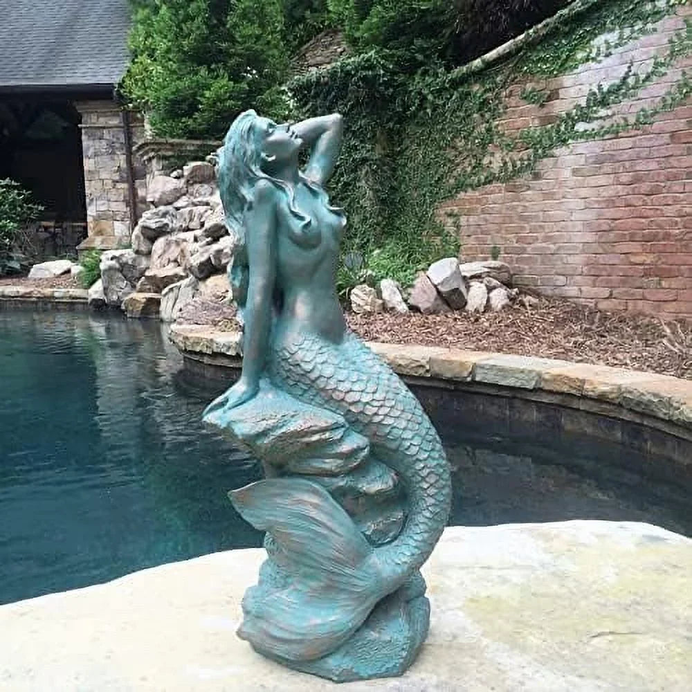 28 In. Giant Sitting On Coastal Rock Beach Nautical Garden Statue In Bronze Finish Pool Patio Lawn Statue