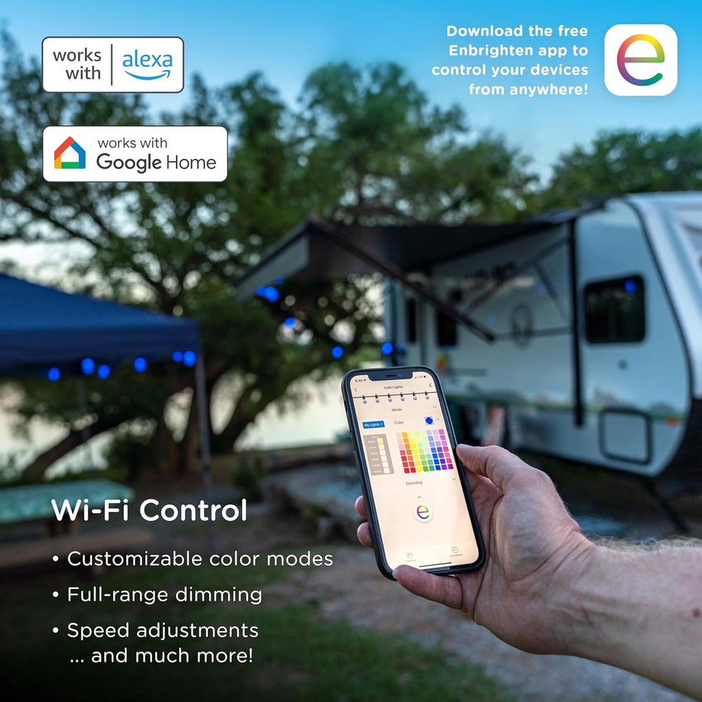 MINGFENG Smart Color Changing String Lights, 96 ft, 30 Lightweight RGB LED Patio Lights, Condition Customizable, Wi-Fi App Control, Dimmable Outdoor String Lights, 79617