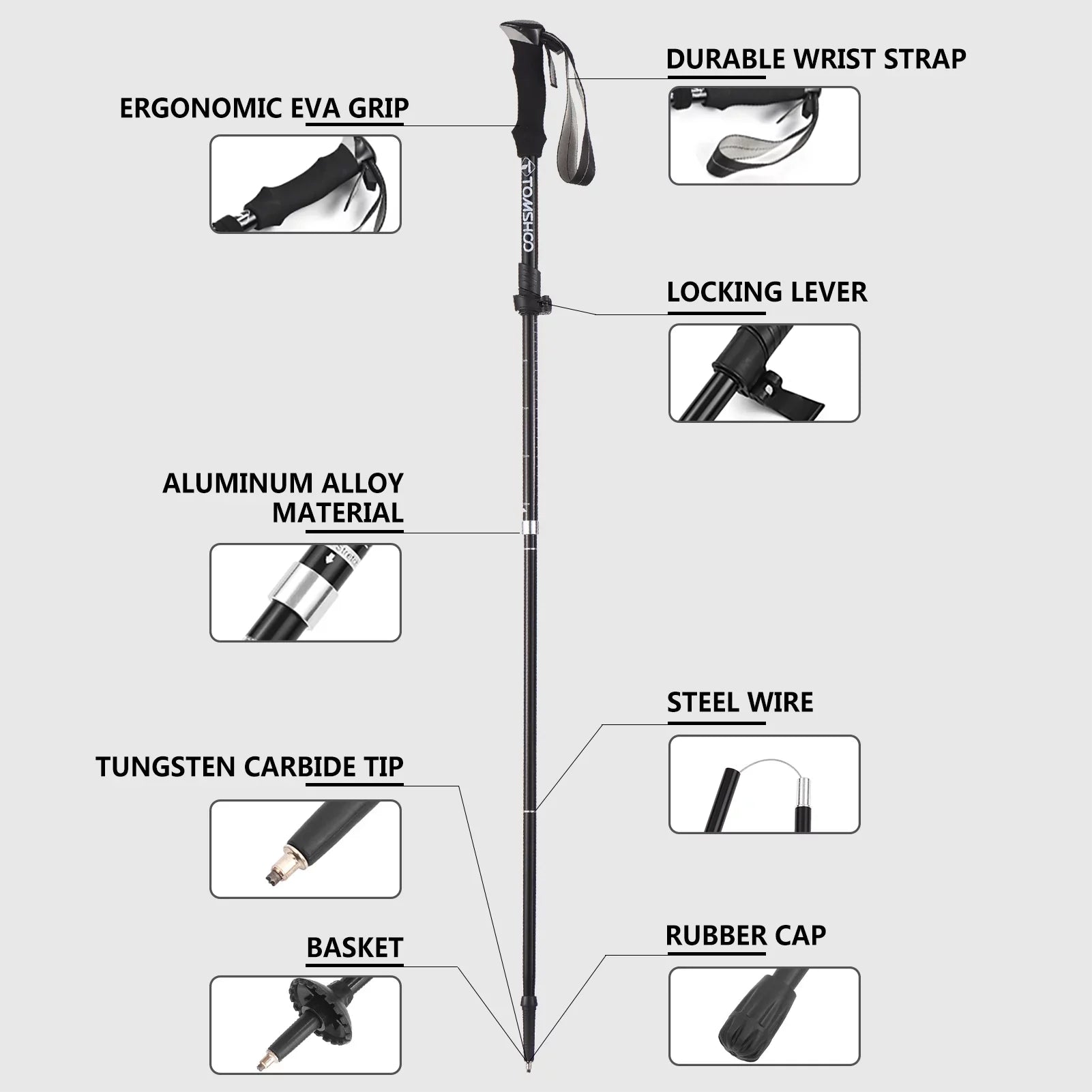 TOMSHOO Lightweight Collapsible Trekking Pole Set for Hiking Camping Backpacking Sturdy and Portable