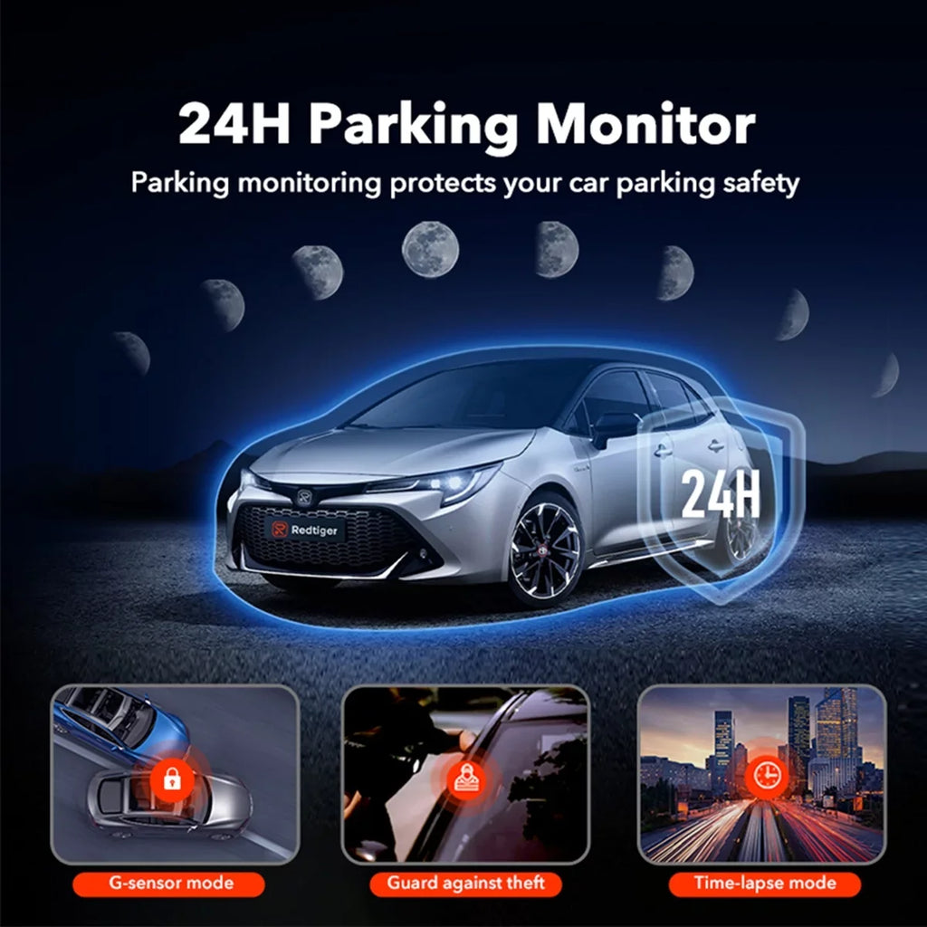 REDTIGER Dash Cam, 4K Dash Camera with Wi-Fi & GPS, 4K UHD 2160P Car Camera, 3.18" LCD Screen, 24H Parking Monitor, Black