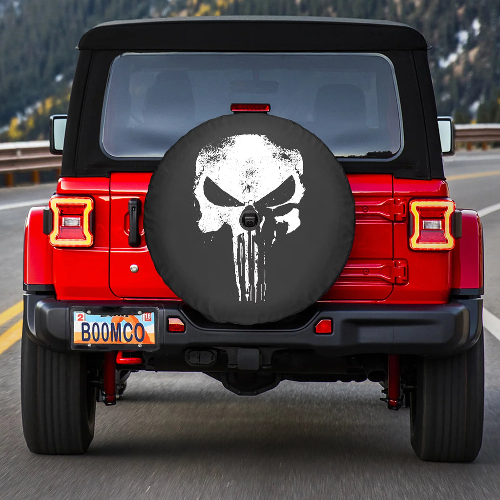 Boomerang - 33" Soft JL Tire Coating for Jeep JL Wrangler (w/ back-up camera) (2018-2020) - Rubicon - Distressed Punisher Skull