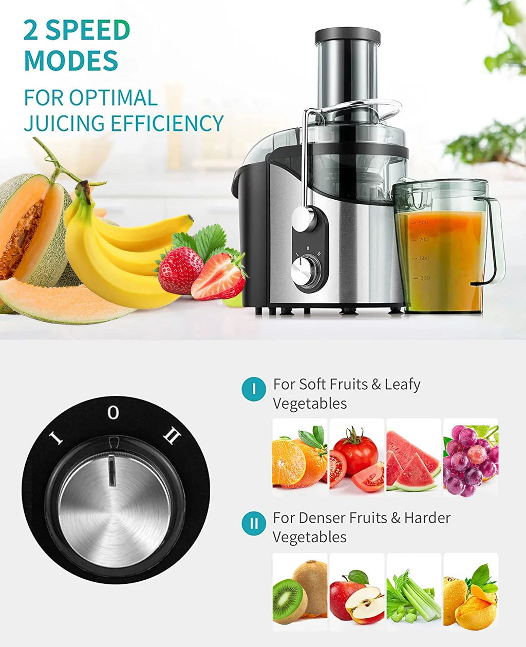 Centrifugal Juicer Machine for Fruits & Vegetables - with 3" Feed Chute 2 Speed Modes