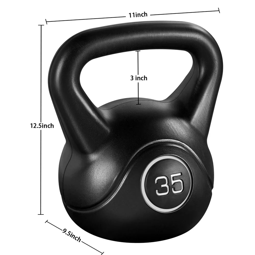 Easyfashion 35 Lbs. HDPE Coated Kettlebells for Home, Gym and Fitness Workout, Black
