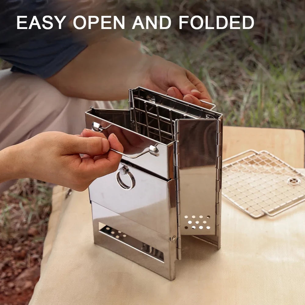 Arealer Folding Wood Burning Stove Blowpipe Kit BBQ Grill with Carry Bag for Backpacking Hiking Camping Cooking