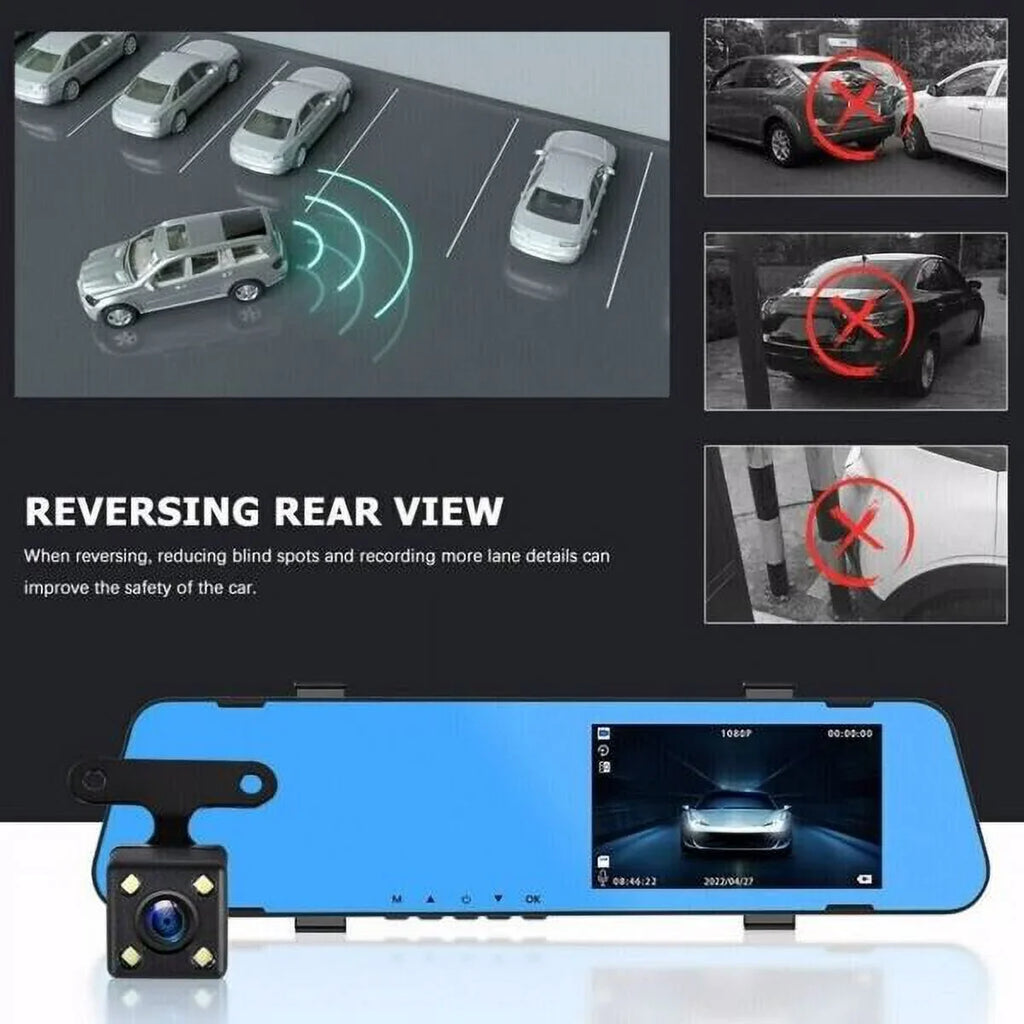 Teledu 1080P Rearview Mirror Car DVR Dual Dash Cam Camera Front Rear HD Video Recorder
