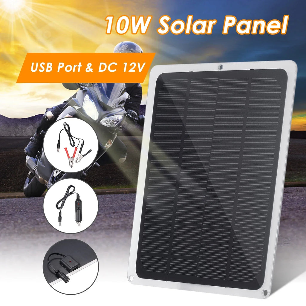 DC12V 10W Solar Panel with USB Port Car Chargers Charge for 12V-Battery Portable Completed Accessories for Outdoor Camping Hiking Fishing Climbing