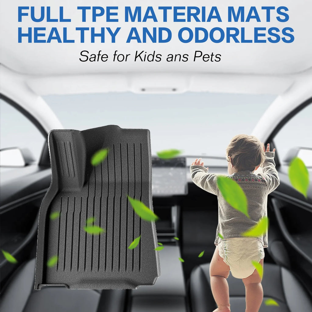 WEIZE Floor Mats Set for Tesla Model Y 2021-2023 2024, All Climate TPE Waterproof Anti-Slip Front & Rear Trunk Mats Cargo Liners Accessories, Custom Fit for Tesla 5-Seater, Set of 6 Mats
