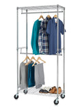 HSS 2-Shelf Garment Wire Shelf Unit with Casters, Steel, Chrome