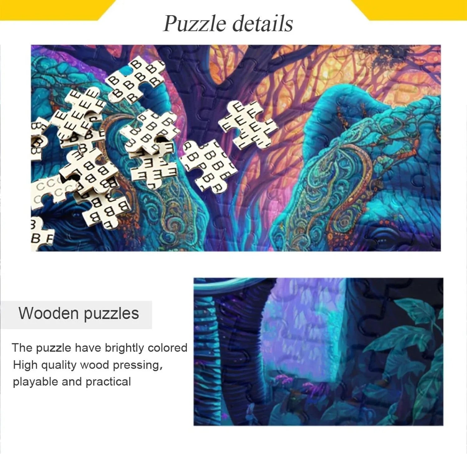 Jigsaw Puzzle (Psychedelic Elephant), Paper Wood Composite Material Zigsaw with Storage Bag and Reference Picture Easy to Solve, 1000 Pieces
