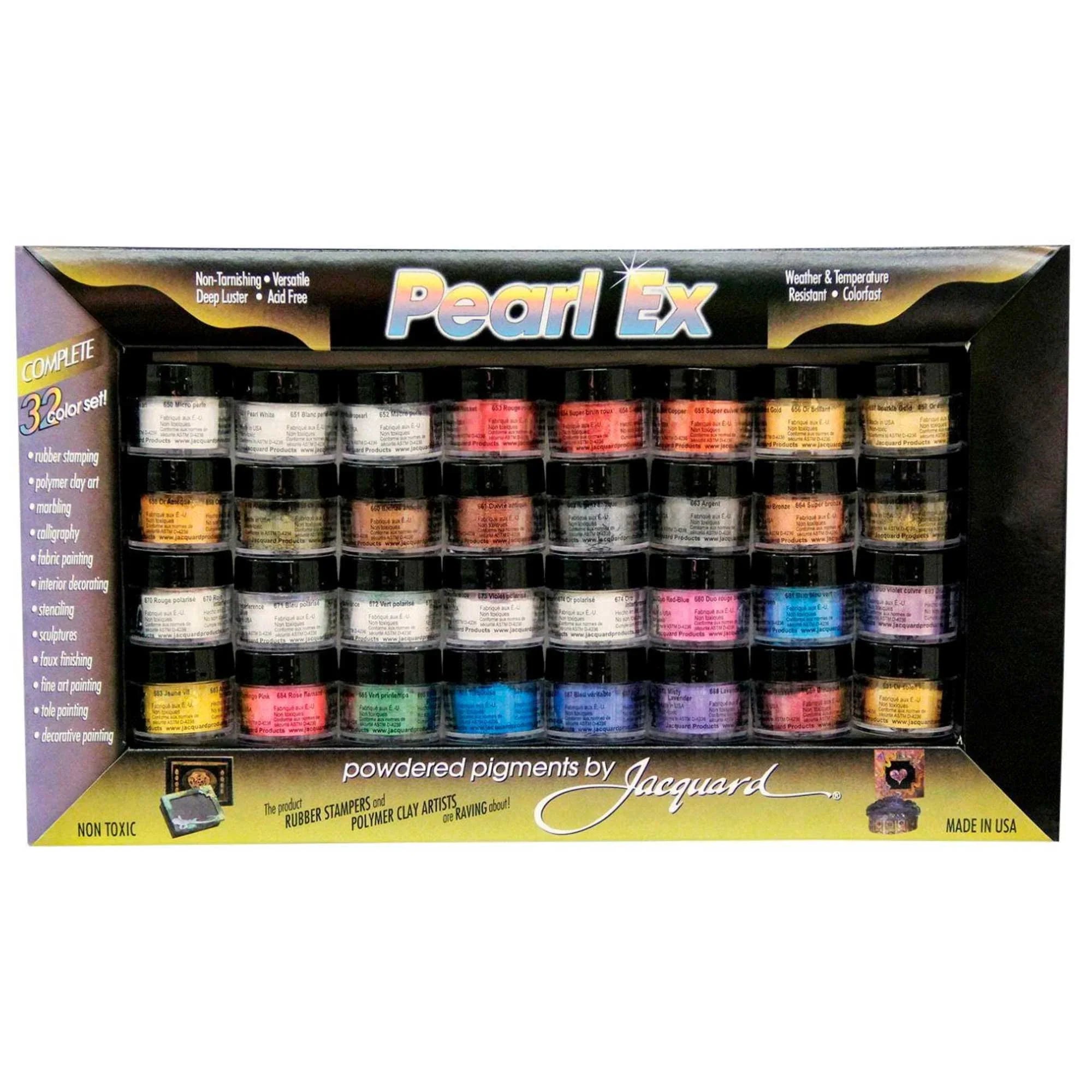 Jacquard Pearl-Ex Non-Toxic Powder Pigment Set, 0.1 oz Bottle, Assorted Metallic Color, Set of 32