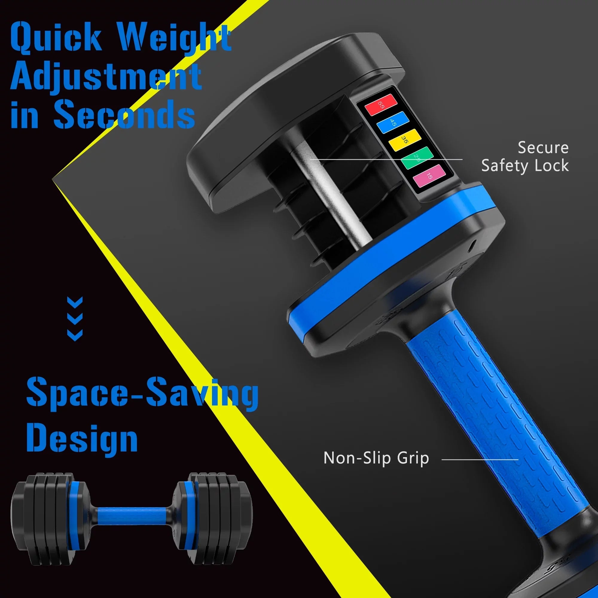 Adrinfly Adjustable Dumbbell - 55lb x2 Dumbbell Set of 2 with Anti-Slip Handle, Fast Adjust Weight by Turning Handle with Tray, Exercise Fitness Dumbbell Suitable for Full Body Workout