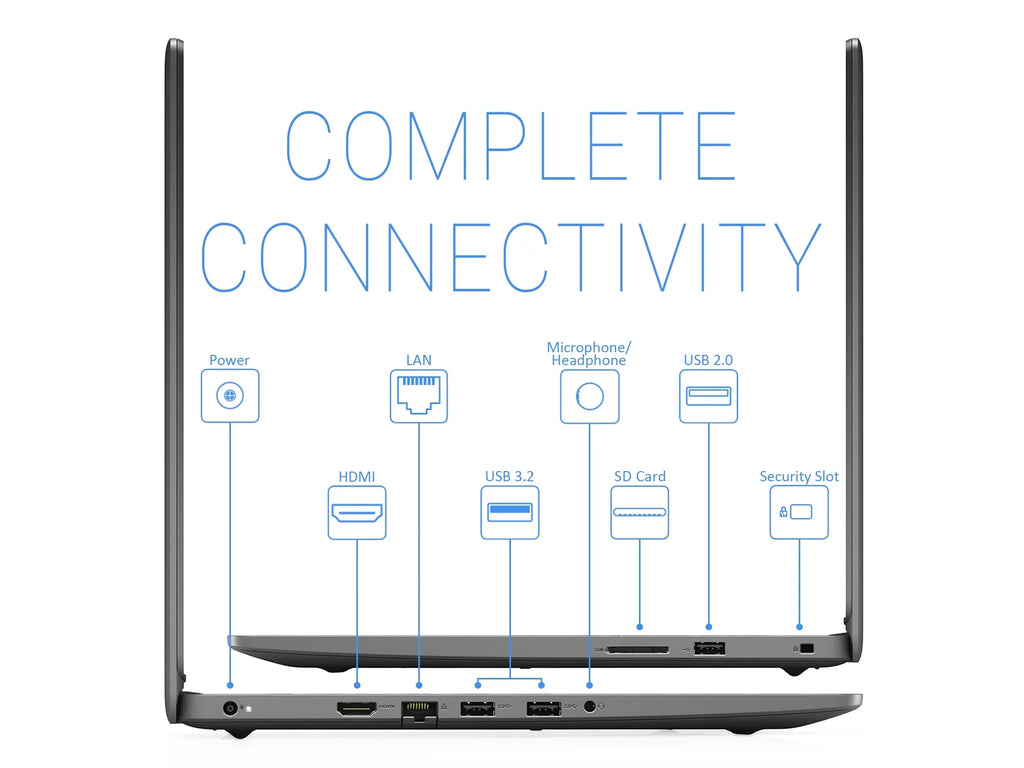 Dell Inspiron 3505 Notebook, 15.6" FHD Display, AMD Ryzen 3 3250U Upto 3.5GHz, 4GB RAM, 512GB NVMe SSD, Vega 3, HDMI, Card Reader, Wi-Fi, Bluetooth, Windows 10 Pro