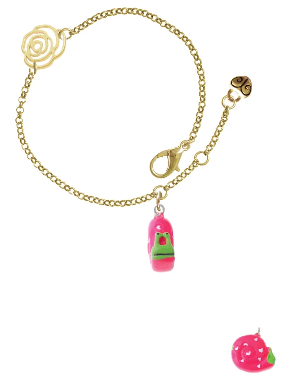 Delight Jewelry Resin Hot Pink Love Snail Gold-tone Rose Link Chain Bracelet, 6.25"+1.75" Extender