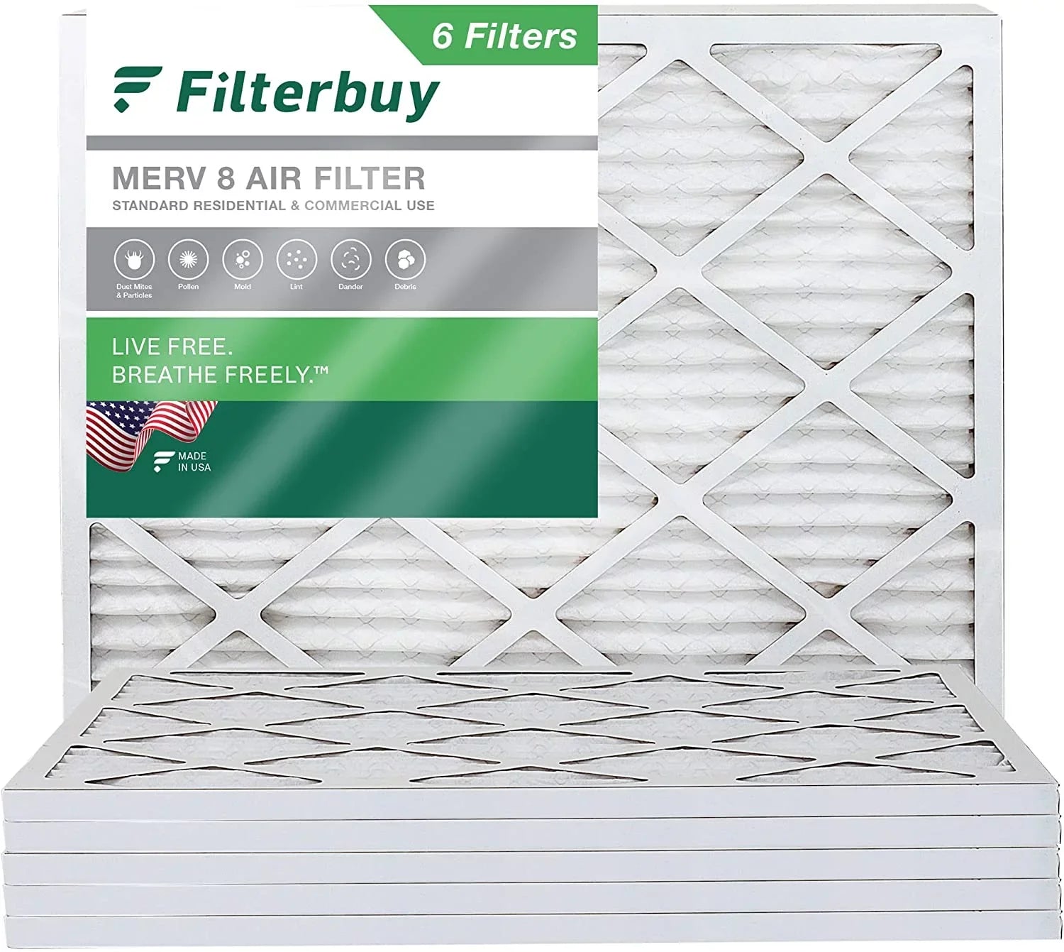 Filterbuy 18x20x1 MERV 8 Pleated HVAC AC Furnace Air Filters (6-Pack)