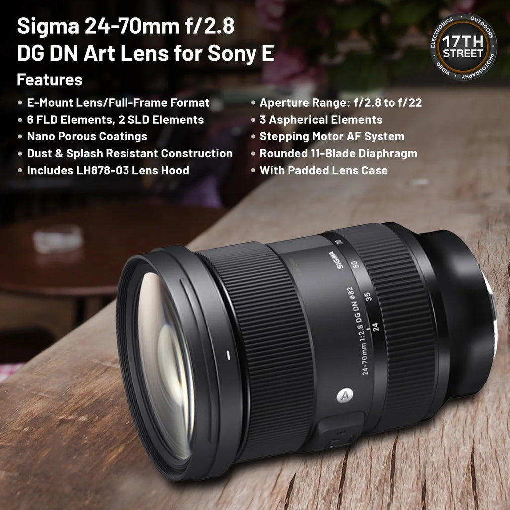 Sigma 24-70mm F2.8 DG DN Art Lens for Sony E with Professional 1TB External Hard Drive USB-C 3.2 Gen 1, 64GB Extreme PRO UHS-I SDXC Memory Card and Waith Microfiber Cleaning Cloth (Bundle Set)